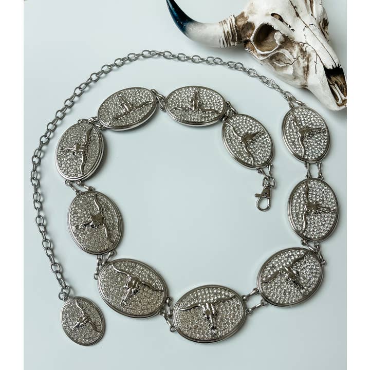 Boho Ranch Shop - Wholesale Belt - Women's - Bling Longhorn Steer Statement Western Chain Belt2