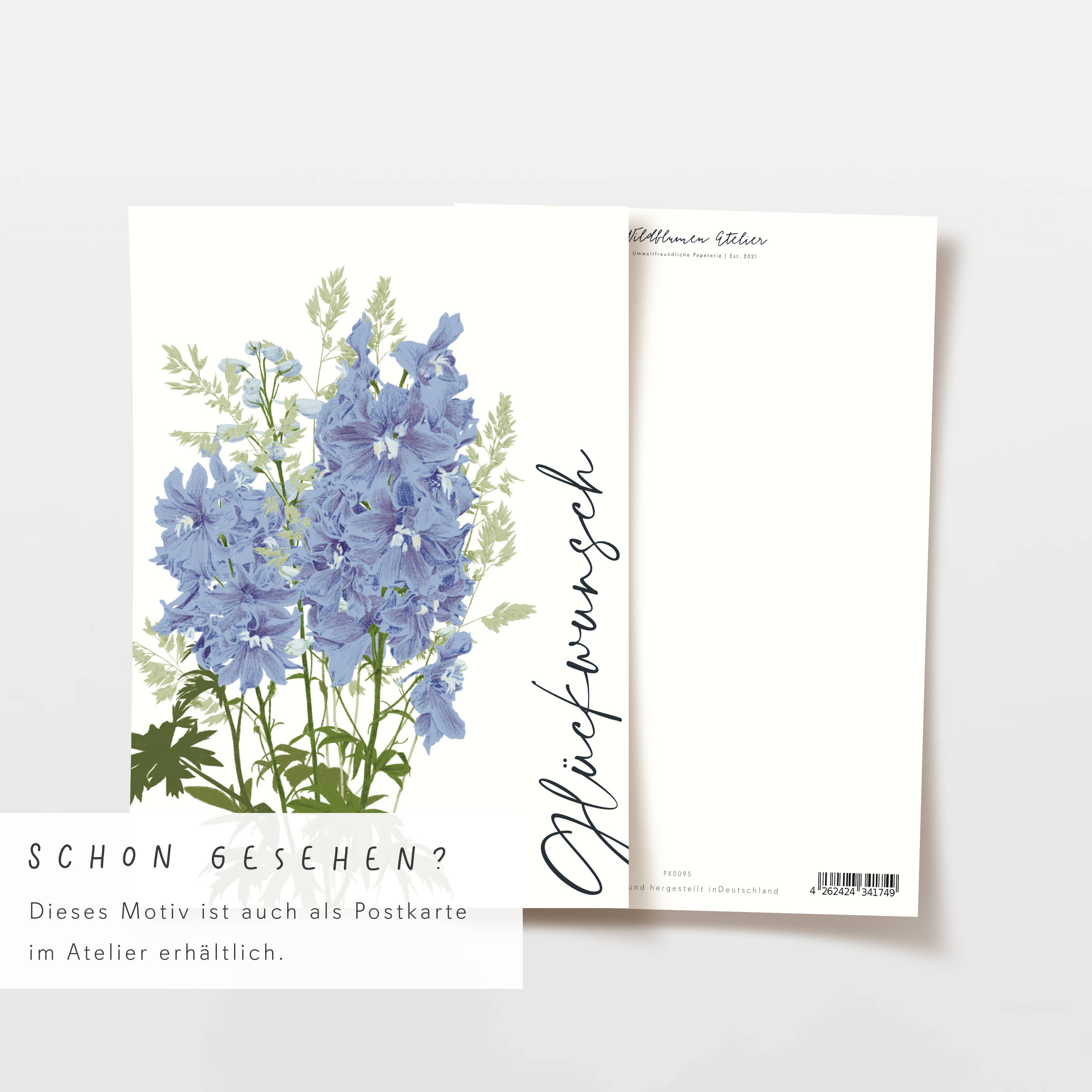 Wildblumen Atelier - Wholesale Congratulations Card - Greeting card congratulations blue flowers, with envelope, FSC5