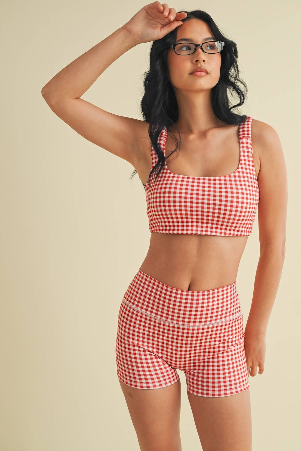 KIMBERLY C - Wholesale Sports Bra - Women's - Gingham Print Ruched Bra Top29