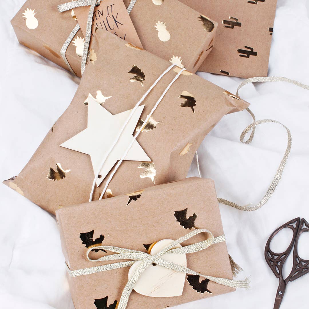 LA Ribbons Wholesale – wholesale Omslagspapper på rulle – 4-pack kraftpapperark 76 x 50 cm med guldig enhörningfolie från LA Ribbons Wholesale1