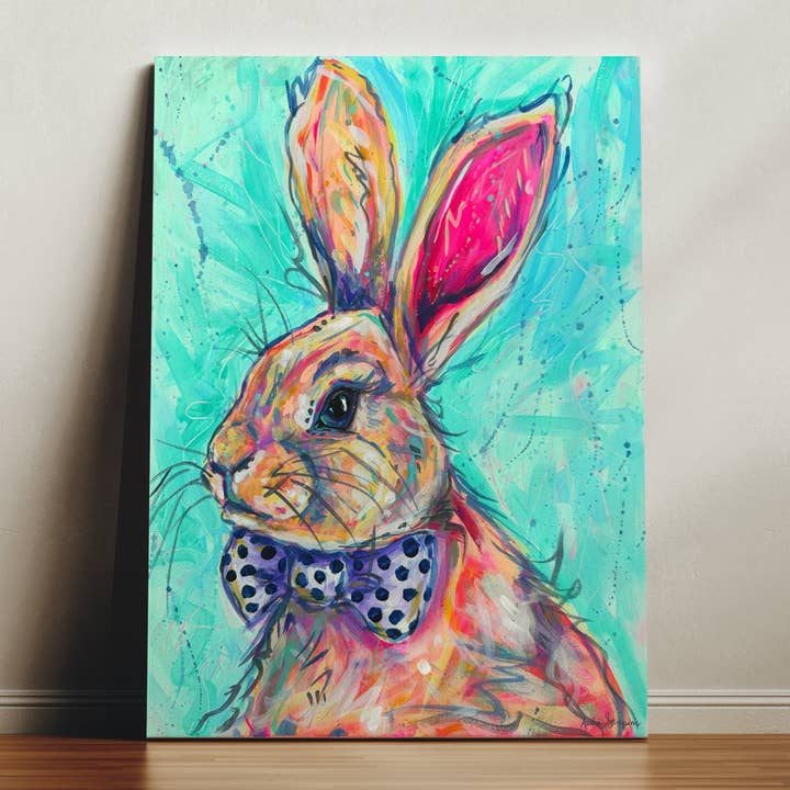 Benny Bunny Canvas Print - Floral Rabbit Art Painting Easter Decor for wholesale by Audra Style