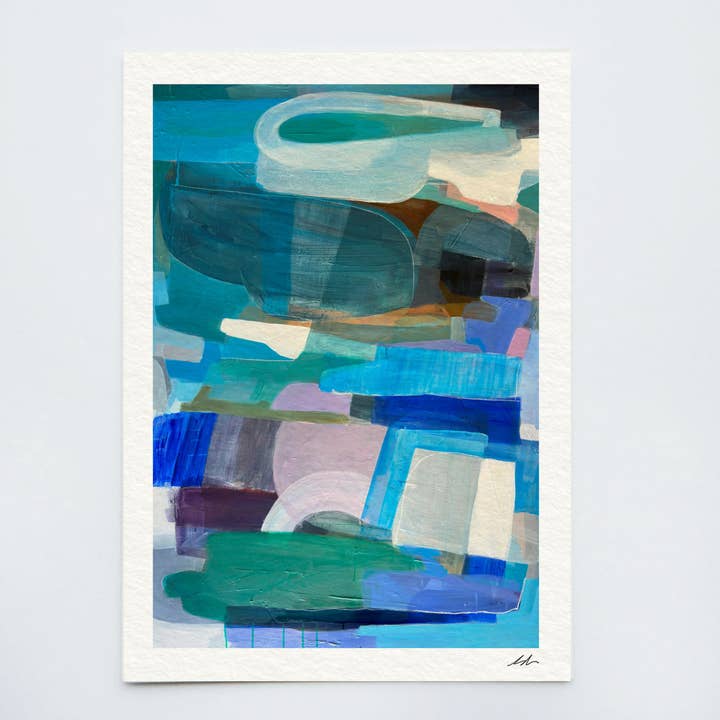 Layered Blue Abstract Art - Modern Print on Quality Paper for wholesale by Michele Renee Atelier