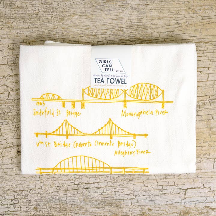 Girls Can Tell - Wholesale Tea Towel - Pittsburgh Bridges Tea Towel | kitchen | flour sack | dish