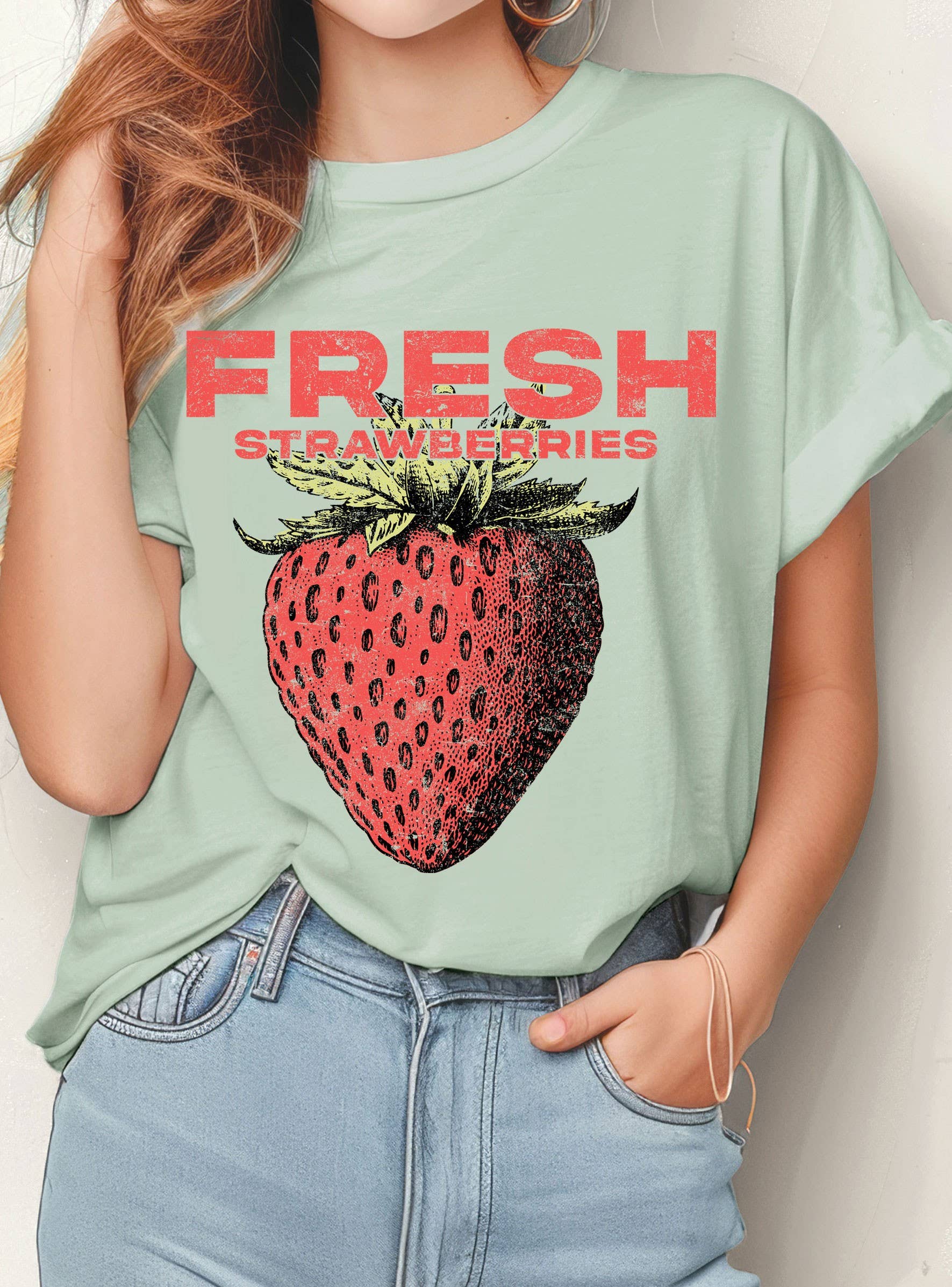 Rustee Clothing - Wholesale Screen Printed T-Shirt - Women's - FRESH STRAWBERRIES GRAPHIC TSHIRTS2