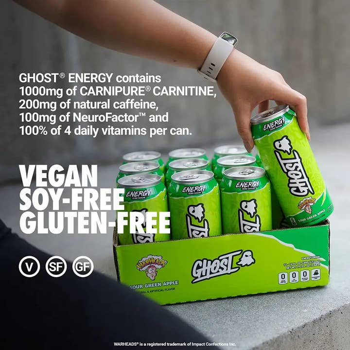 Echo Sales Canada - Wholesale Sports/Energy Drink - GHOST ENERGY WARHEADS Sour Green Apple- Sugar Free Energy Drink - 12-Pack, 16oz Cans4