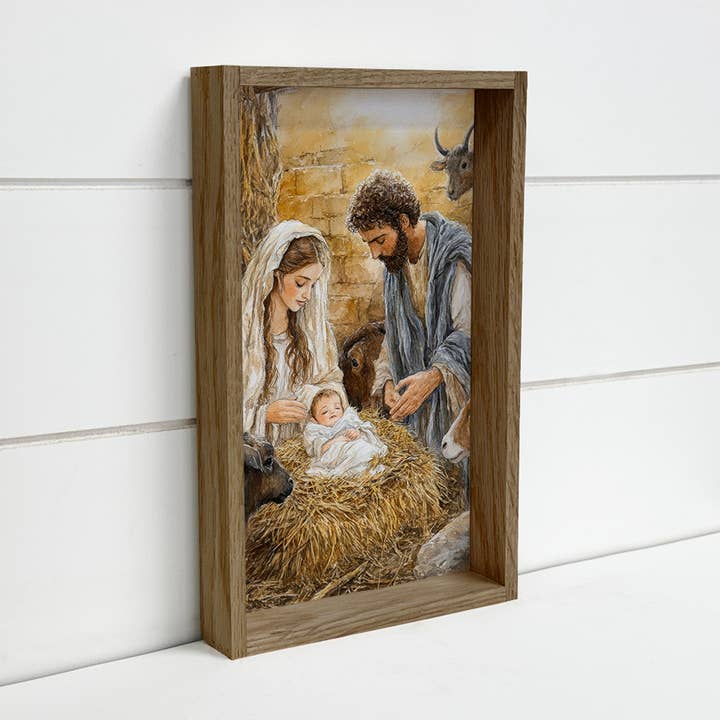 Mary Joseph Jesus Nativity Painting - Christmas Canvas Art for wholesale by Hangout Home