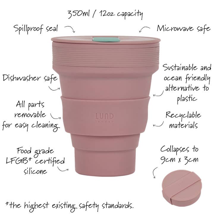 Lund Design House - Wholesale Insulated Mug/Tumbler - Collapsible Coffee Cup 12oz - Pink