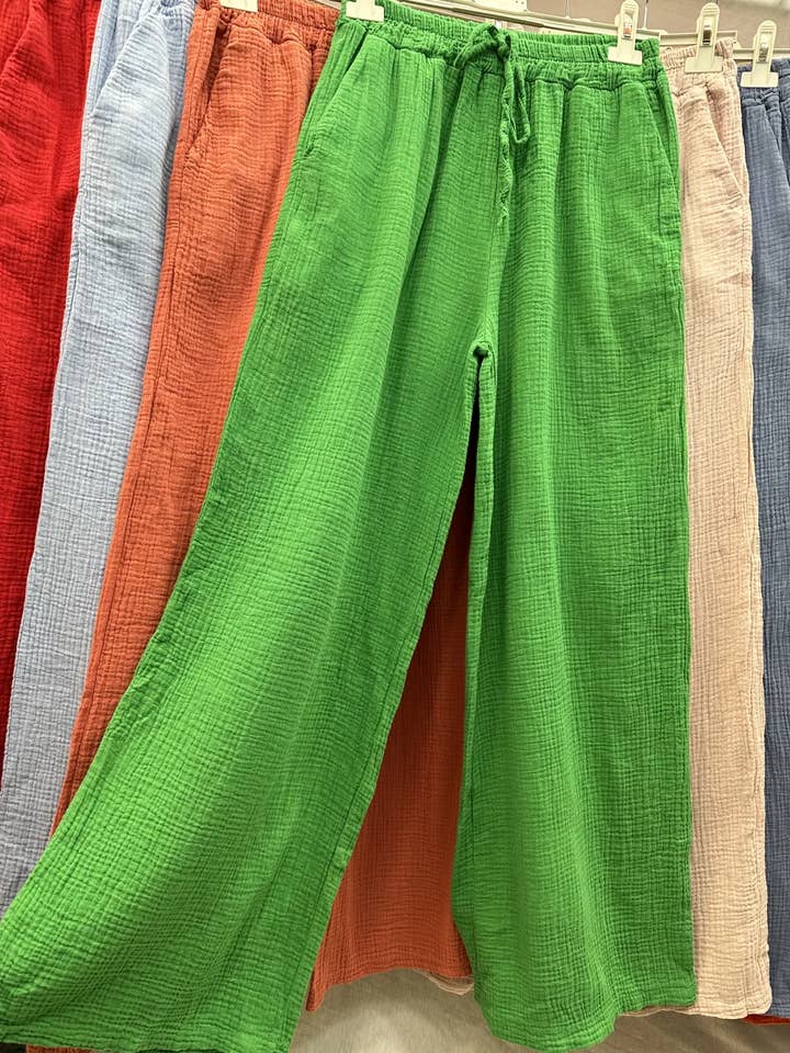 Mimi & Gogo - Wholesale Pants - Women's - Cotton gauze pants with pockets @5375_PGazePoches27