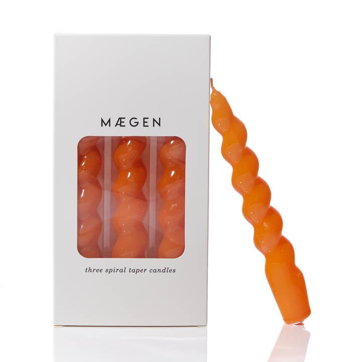 Velas cónicas en espiral MÆGEN, paquete de 3, color mandarina para venta al por mayor de MÆGEN