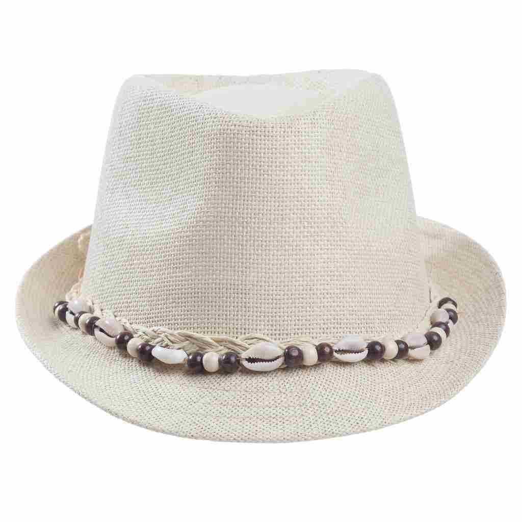 Creaciones Meng - Vendita all'ingrosso Cappello di paglia - Donna - Cappello fedora con dettaglio di conchiglie e perline1