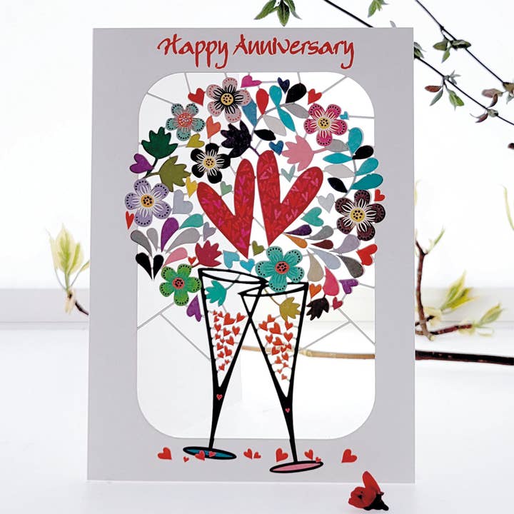 Happy Anniversary with Champagne Glasses Card for wholesale by Forever Cards Ltd