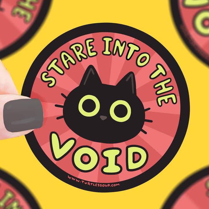 Stare Into The Void Black Cat Kitty Vinyl Sticker for wholesale by Turtle's Soup