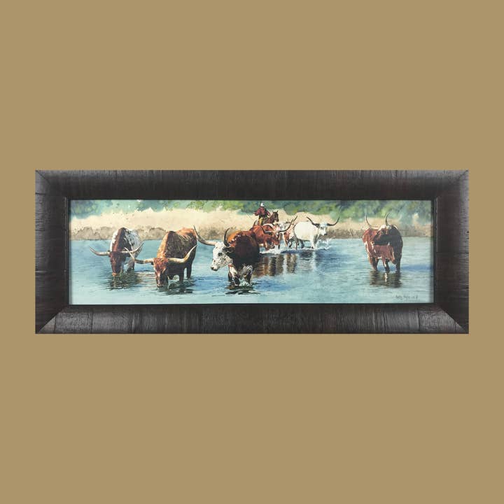 "Crossing Over" Western Fine Art Print, Longhorn Cattle Art for wholesale by KATHY SIGLE ART