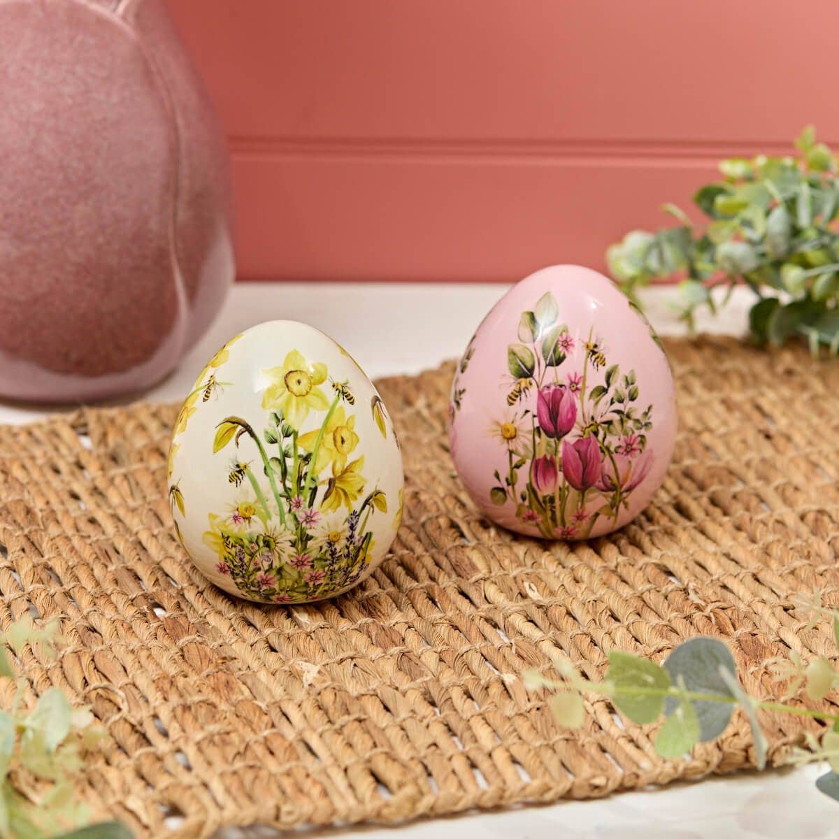 Langs - Wholesale Decorative Tabletop Object - Floral Ceramic Decorative Egg Ornament 2 Asstd0