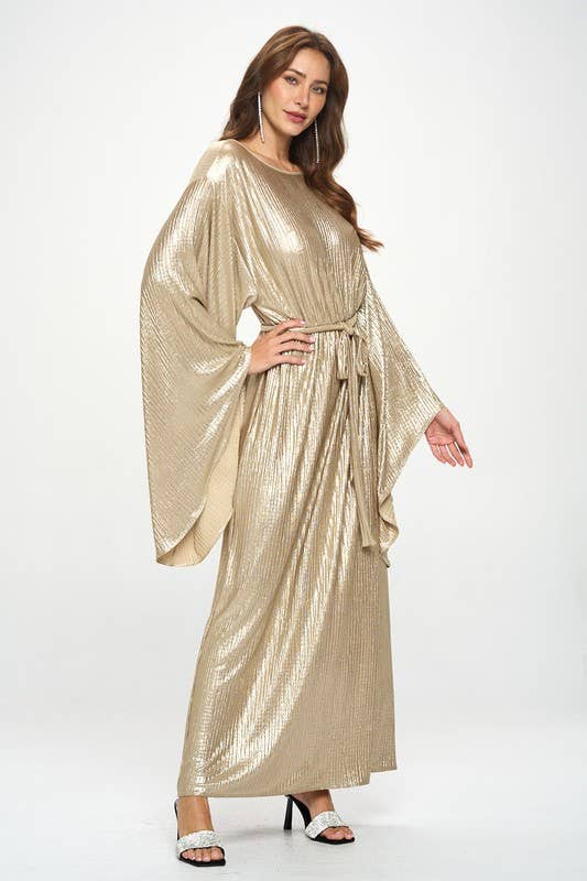 Renee C. - Wholesale Dress - Women's - Made in USA Metallic Dress with Bell Sleeve and Tie3