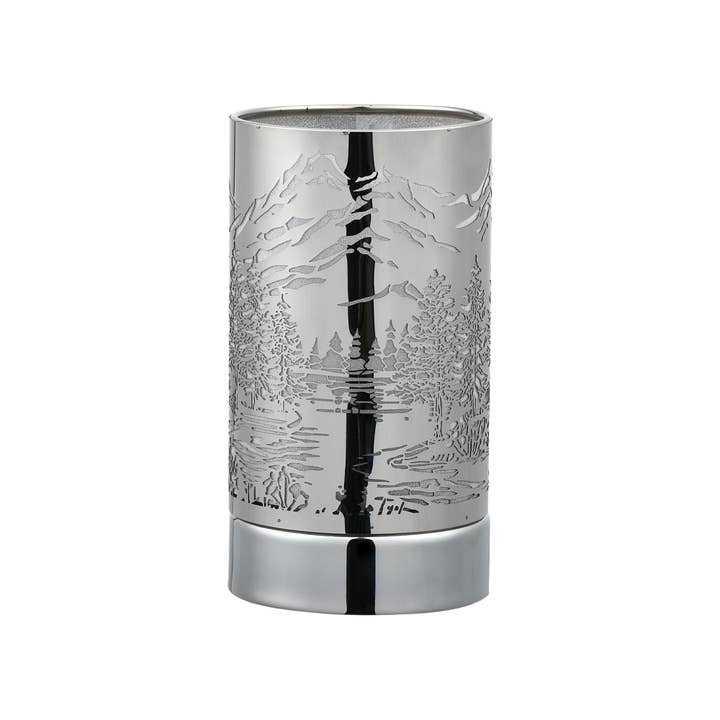 Peterson Housewares & Artwares – wholesale Wax warmer – 7" Touch lamp/Oil burner/Wax warmer-Silver Mountain Scene