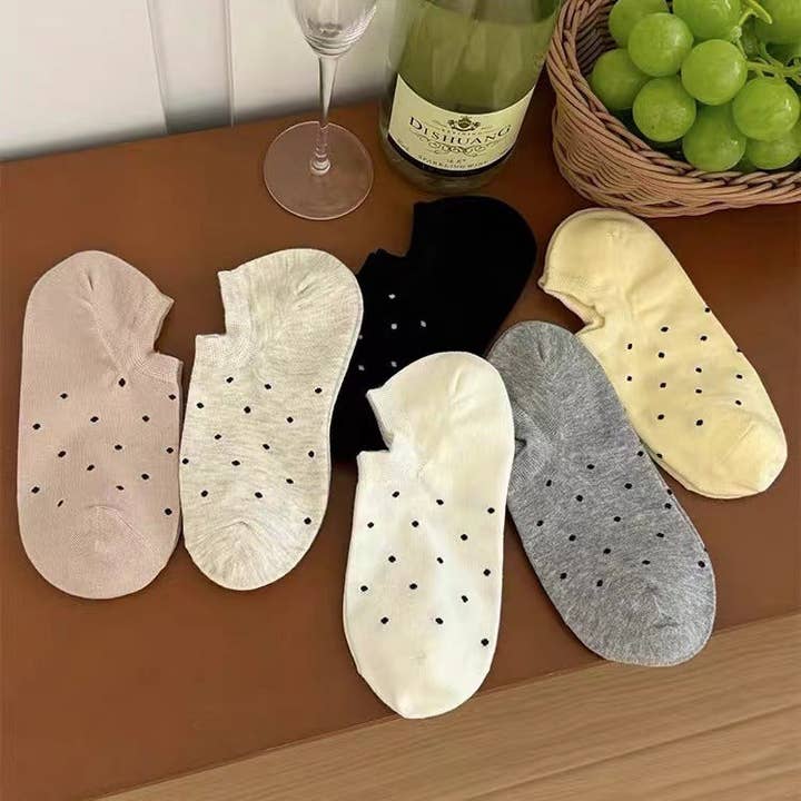 Sweetkama - Wholesale Socks – Women's - Ladies Color Block Polka Dot Knit Boat Socks SKAS50006