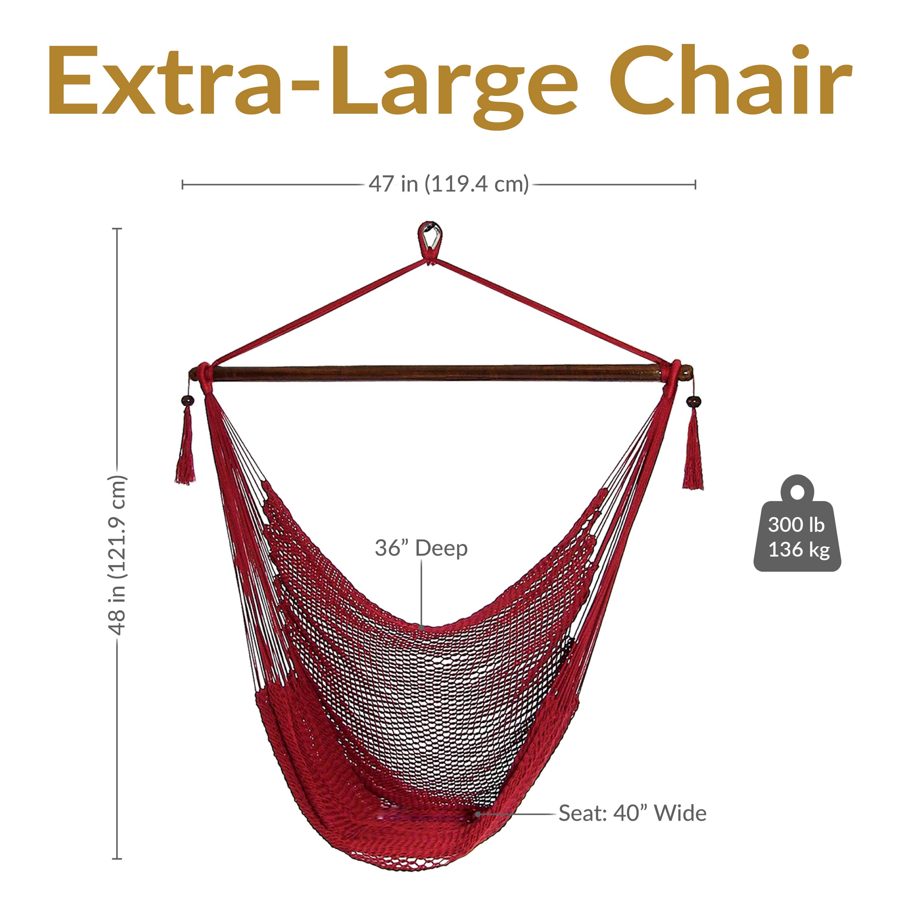 Sunnydaze Decor - Wholesale Hammock - Extra Large Rope Hammock Chair and Spreader Bar - Red5