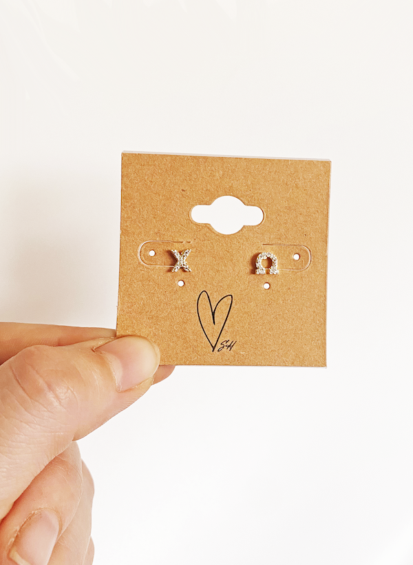 Gold 14k Pave Greek Letter Studs PREPACK for wholesale on Faire14