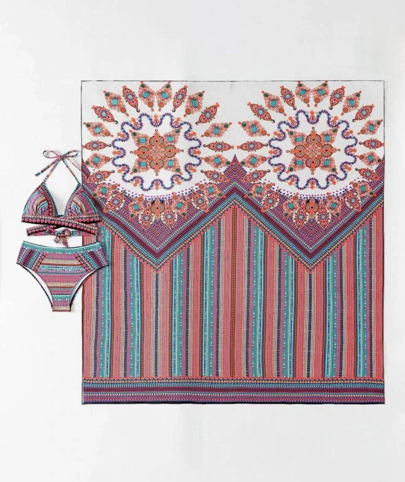 HIDDENBRAND - Wholesale Two Piece Swimsuit - Women's - Printed Three Piece Swimsuit Phi Sand Beach Swimsuit Bikini11