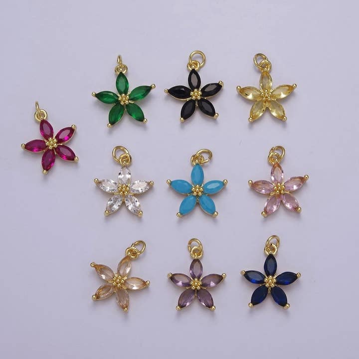 Dainty Gold Five Petal Flower Pendant, Flower Charm for wholesale by Aim Eternal