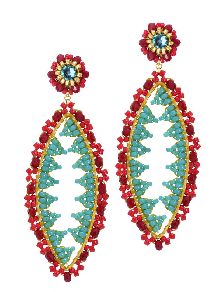 Brinco Open Marquis em Turq e Vermelho, estilo E24741 por atacado de Miguel Ases