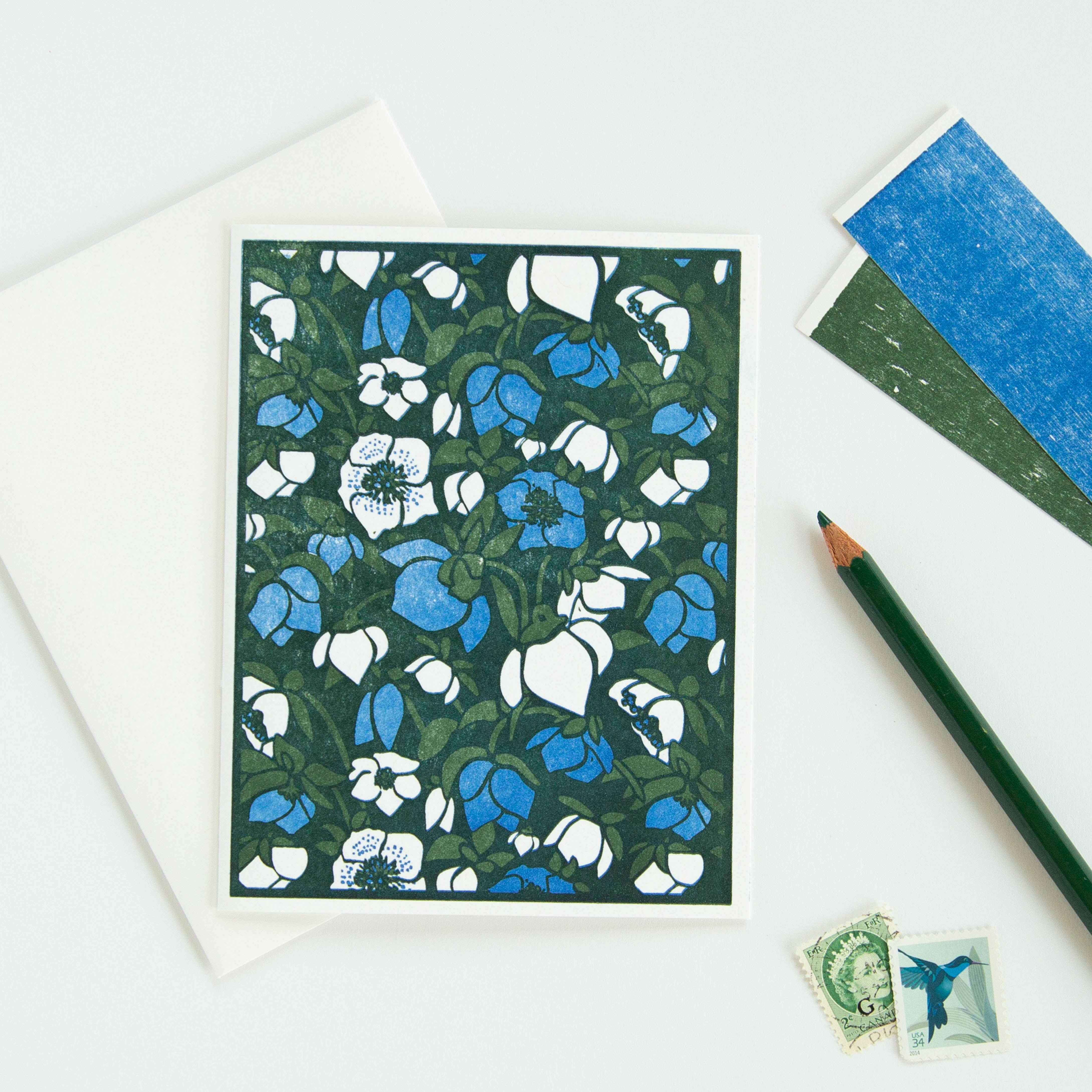 Heartell Press – postal de época festiva por atacado – Cartão tipográfica Hellebore (Azul)2