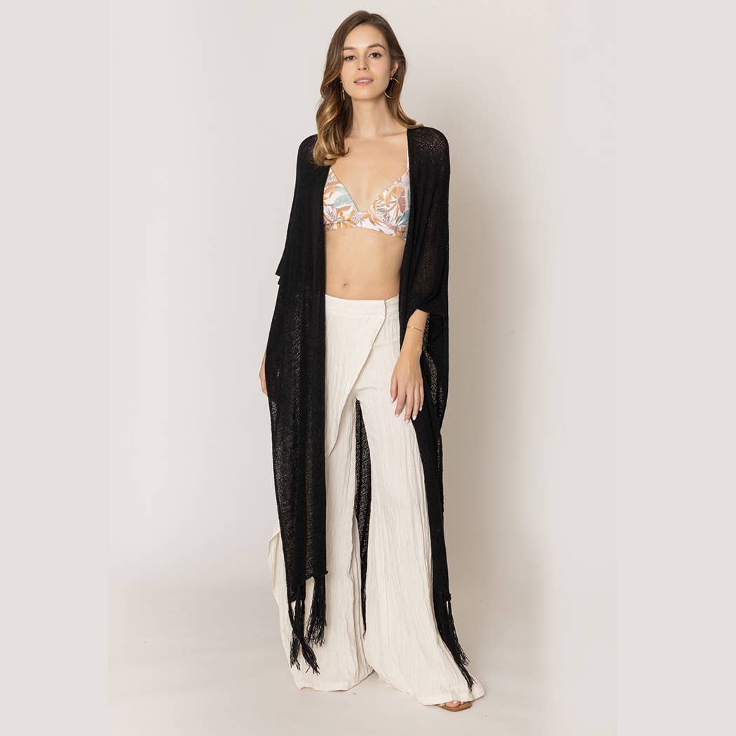 Fashion City - Venta al por mayor Kimono - Mujer - Cárdigan largo de punto con flecos y forro tipo kimono2