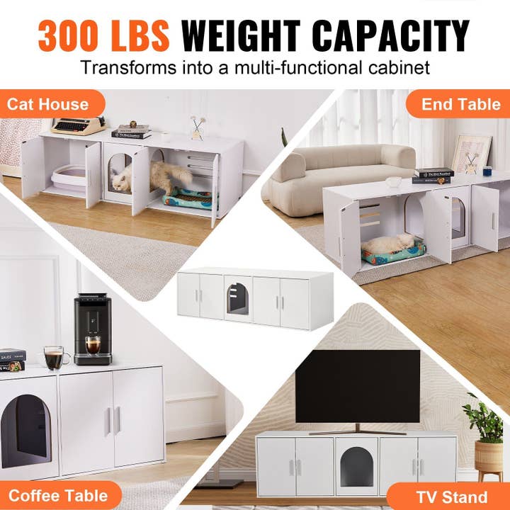 Naomi's Happy Place Shop - Wholesale Cabinet - Cat Litter Box Enclosure Wooden Litter Box Furniture Hidden 57.9" White4