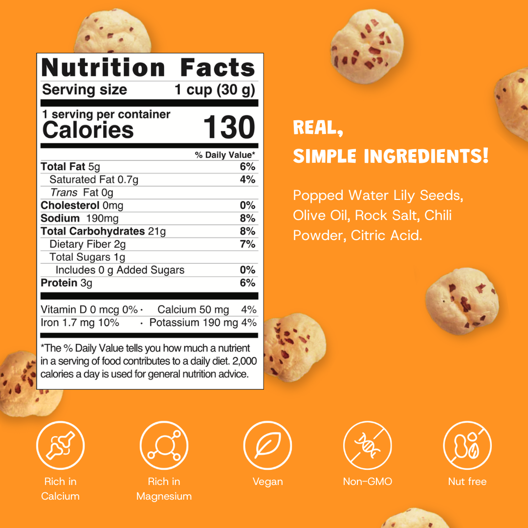 NutriPop - Wholesale Puffed Snack - NutriPop Popped Water Lily Seeds - Spicy Peri-Peri (1Oz)1