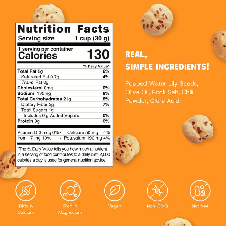 NutriPop - Wholesale Puffed Snack - NutriPop Popped Water Lily Seeds - Spicy Peri-Peri (1Oz)1