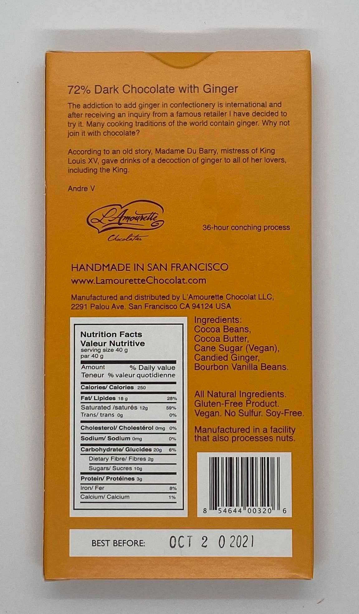 L'Amourette Chocolat – Großhandel Schokoriegel – 72% dunkle Schokolade mit Ingwer (natürlich)2