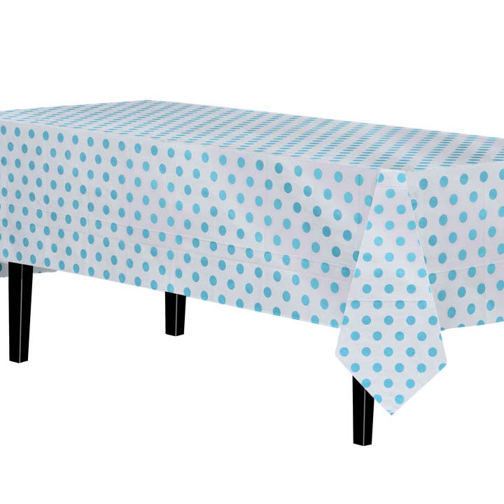 Crown Display - Wholesale Tablecloth - Plastic Tablecloth|Light Blue Polka Dot|54x108in-48 Count