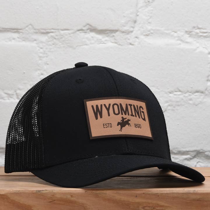 Wyoming Cowboy Leather Patch Snapback Hat for wholesale by Classic State