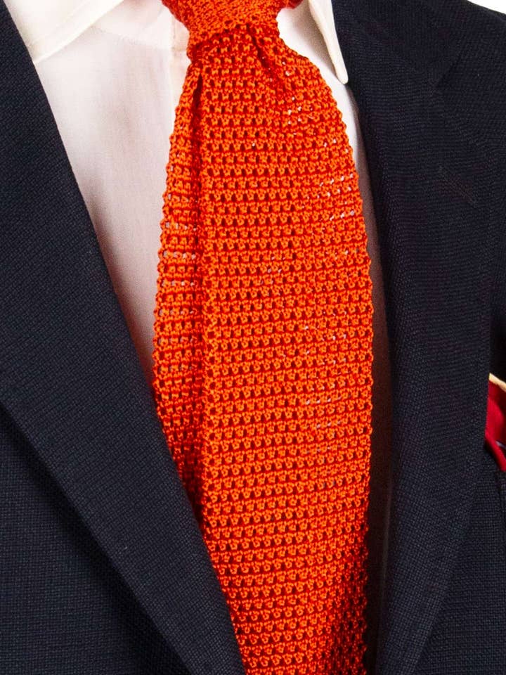 Cravate Tricot en Maille de Soie Orange Unie TRI635 pour la vente par Graffeo Cravatte