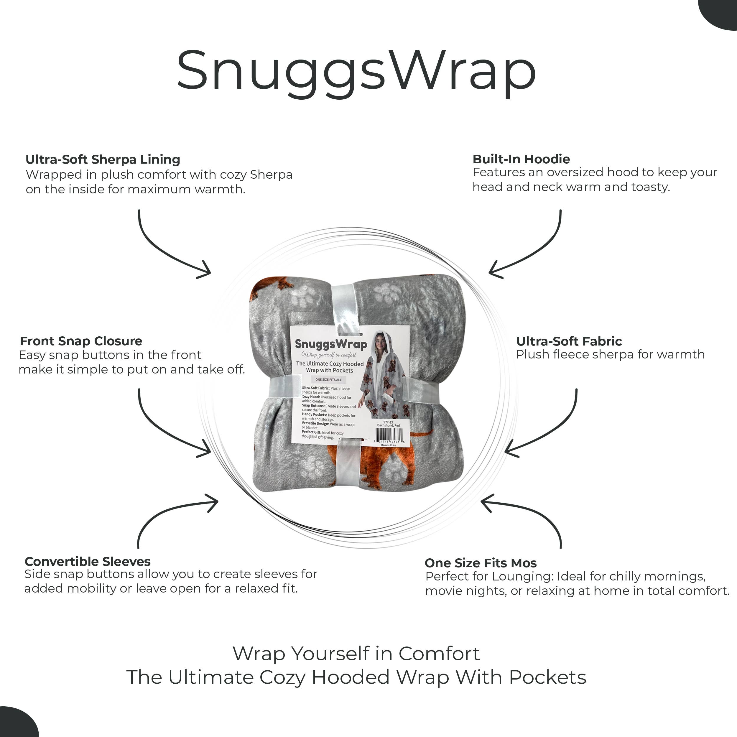 E&S Pets - Wholesale Hoodie - Unisex - Dachshund, Red Snugg Wraps with Hoodie – Ultra Soft Sherpa Fleece Wrap for Pet Lovers3