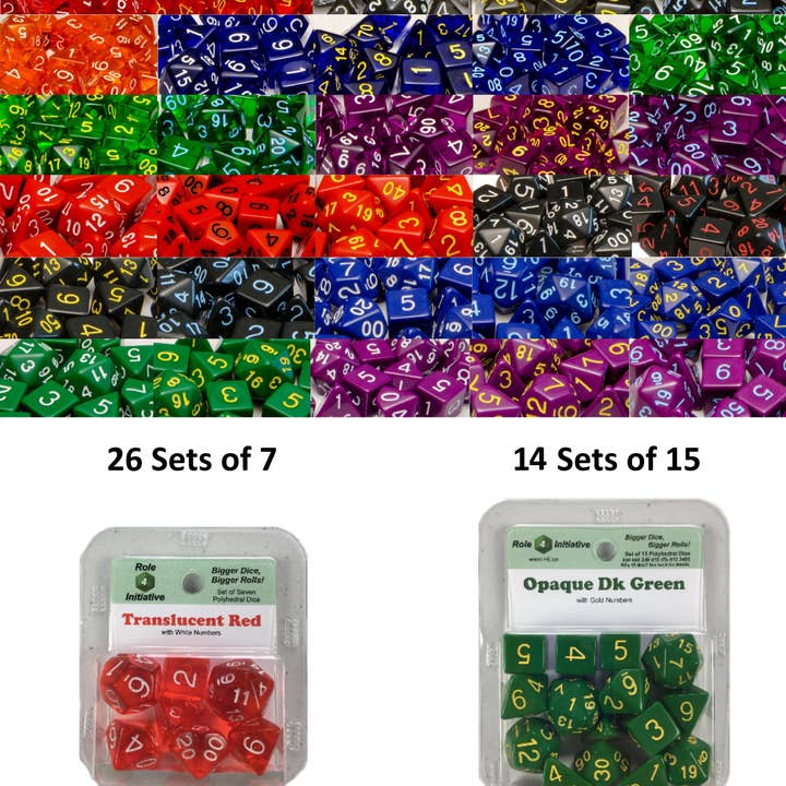 Dice Bundle - Legacy Sets packed in clamshells for wholesale by Role 4 Initiative