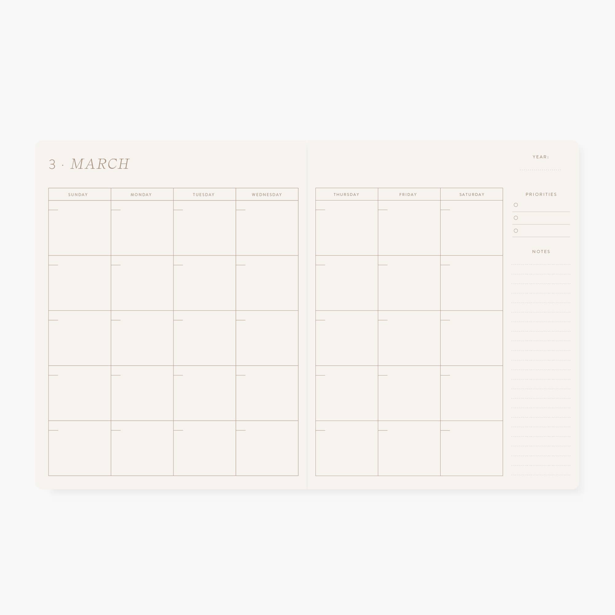 Botanica Paper Co. – Engroshandel Planner – Camellia | Kalender uden dato med månedlig planlægning5