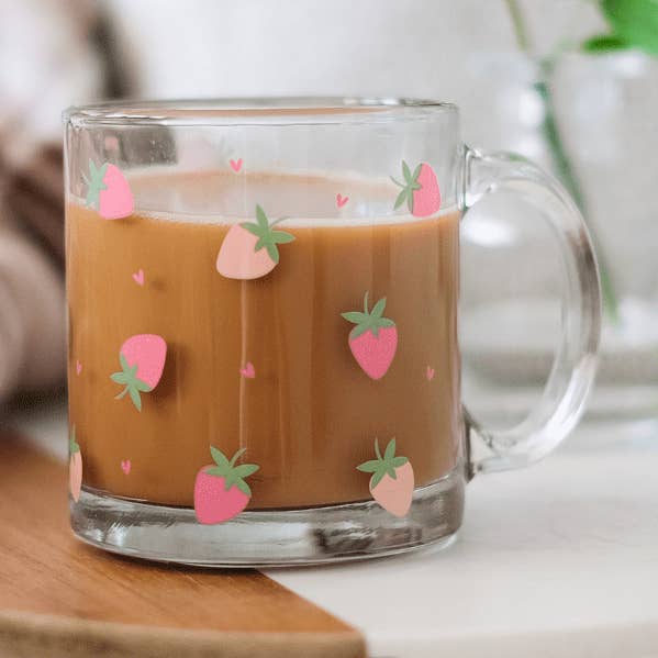 Strawberry Fields 13oz Glass Mug for wholesale by StickieTech