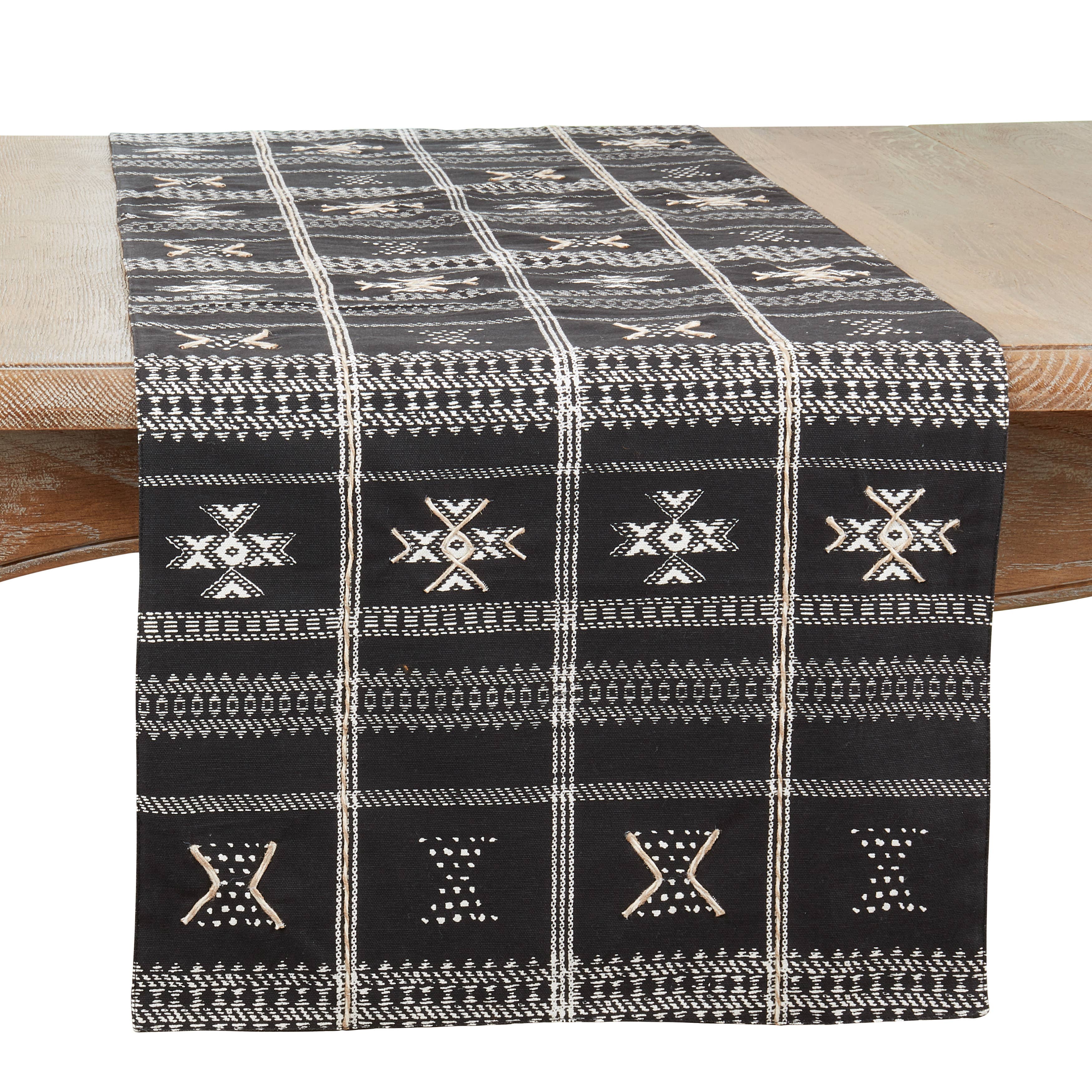 Black Embroidered Mudcloth Runner for wholesale on Faire0
