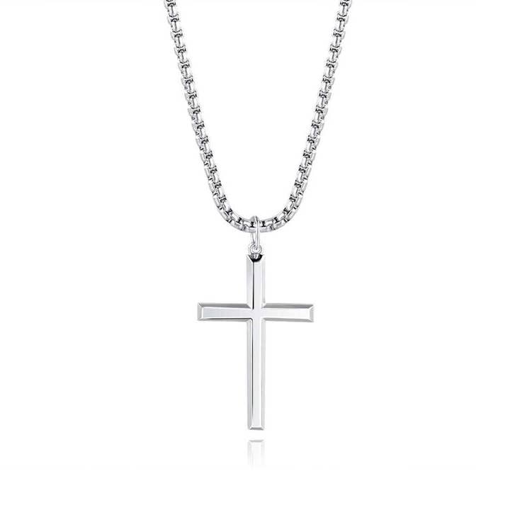 FANCIME Men's Plain Polished Cross Sterling Silver Necklace for wholesale by Fanci Me Jewelry