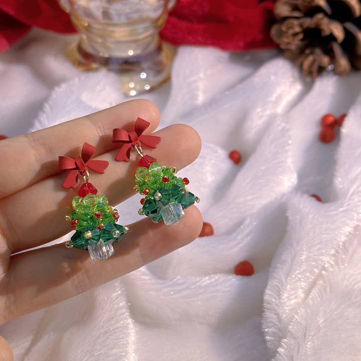 Christmas Tree Bow Three-Dimensional Earrings for wholesale by MKS America