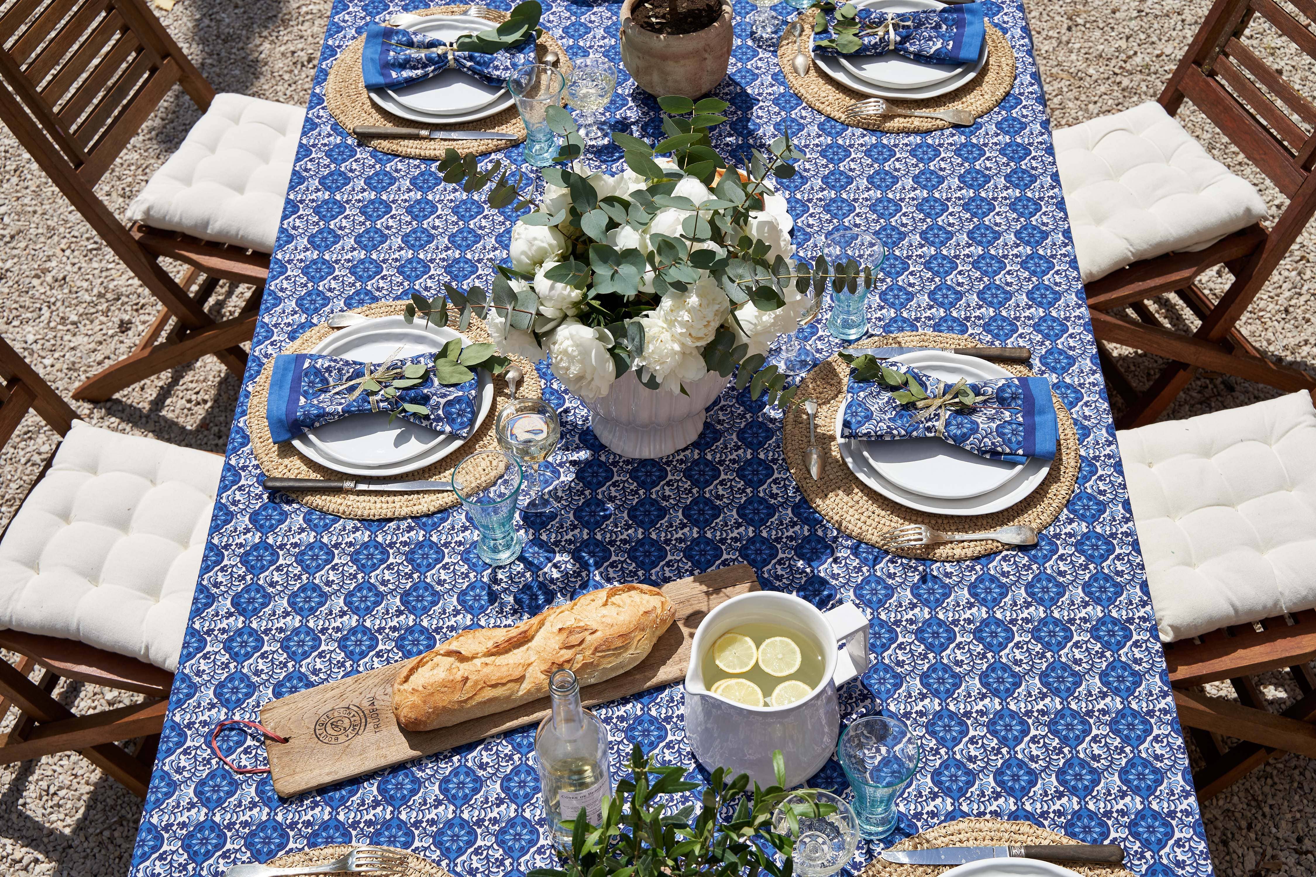 Caravan Home - Wholesale Tablecloth - Azulejo Blue Tablecloth3