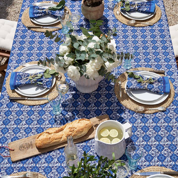 Caravan Home - Wholesale Tablecloth - Azulejo Blue Tablecloth3