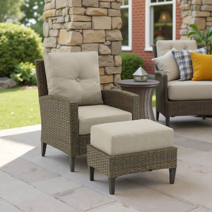 Greenwestons - Wholesale Patio set - Outdoor Wicker High Back Chair Set Oatmeal Patio Furniture3
