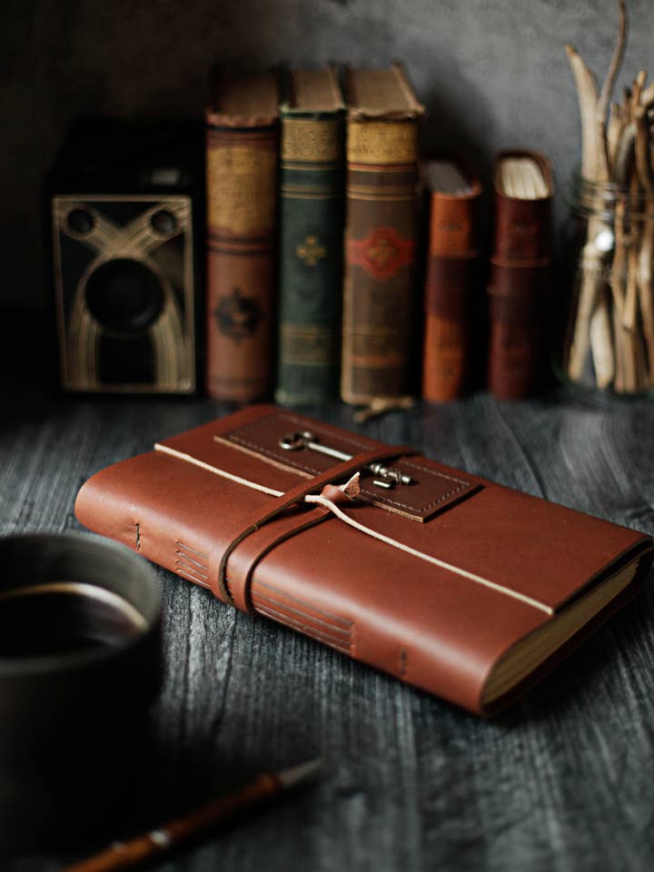 Large Leather Journal with Antique Skeleton Key for wholesale by Wayfaring Goods
