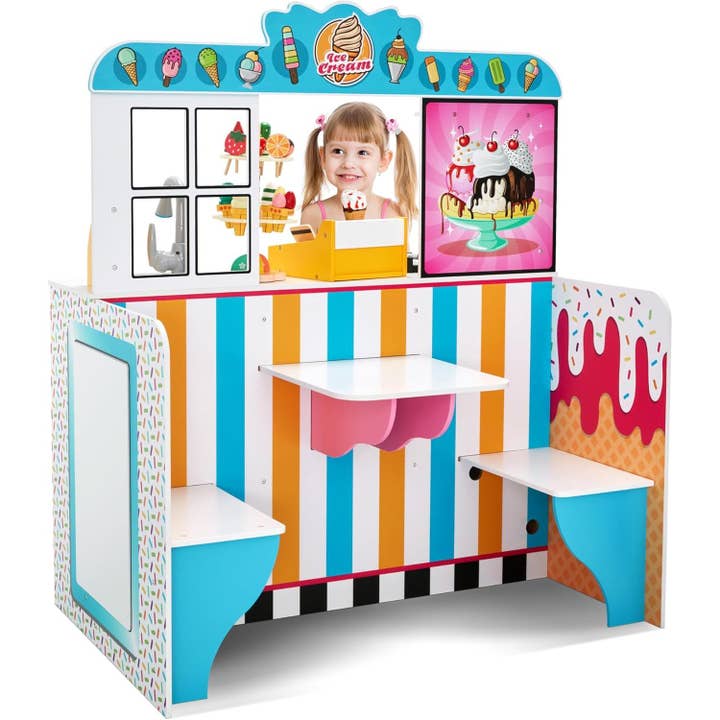 Double-Sided Ice Cream Parlor Pretend Play Set w/Accessories for wholesale by Jumbl