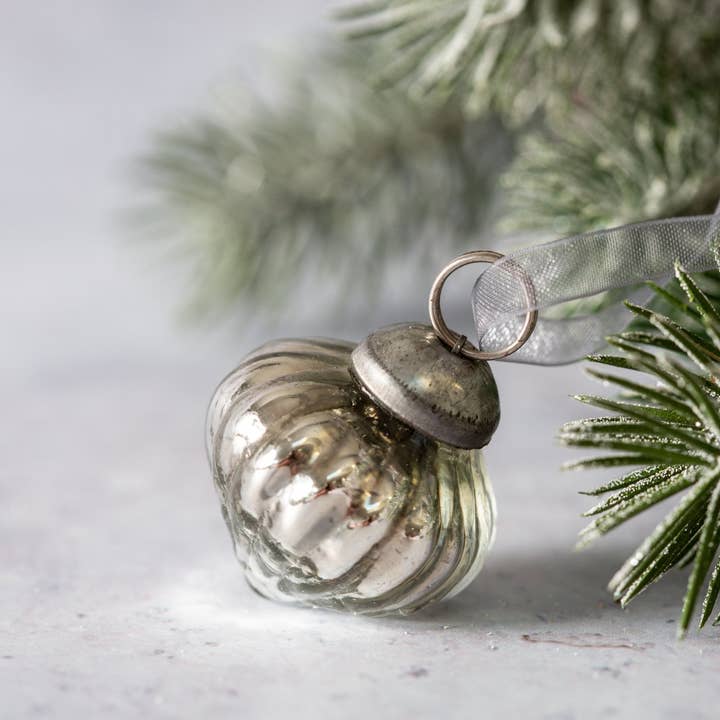 Set of 6 Small Silver 1" Crackle Glass Lanterns for wholesale by Bollywood Christmas