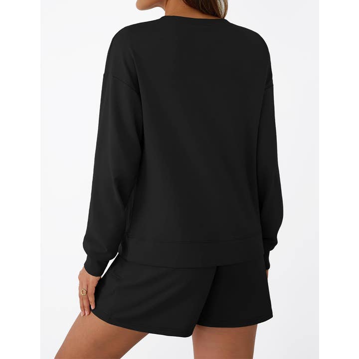 UNISHE - Venta al por mayor Conjuntos de top y pantalón corto (NO para estar en casa) - Mujer - Conjunto de moda casual de sudadera de manga larga y pantalones cortos MD23216