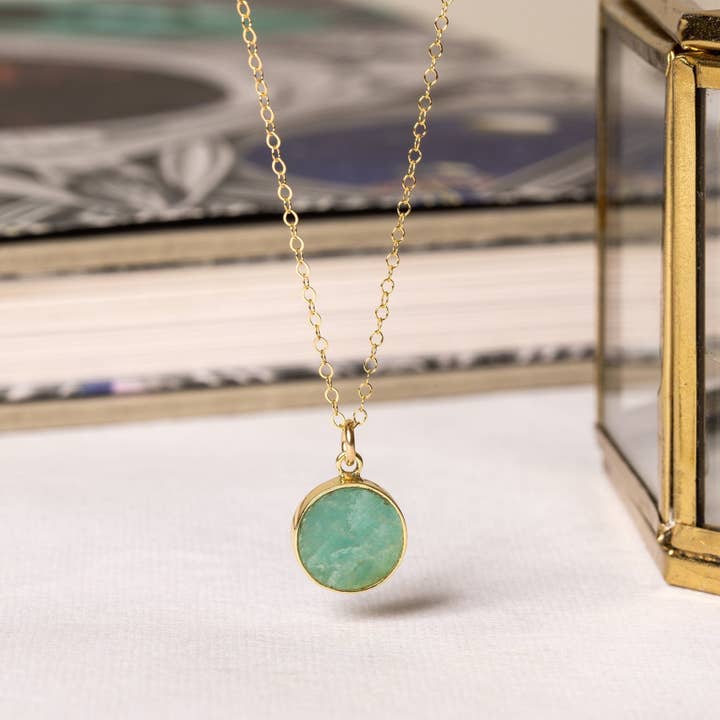 Amazonite Small Gold Disc Round Necklace for wholesale by Soul & Little Rose